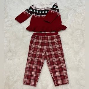 Carters holiday peplum sweater top and fleece pant set - 12 month